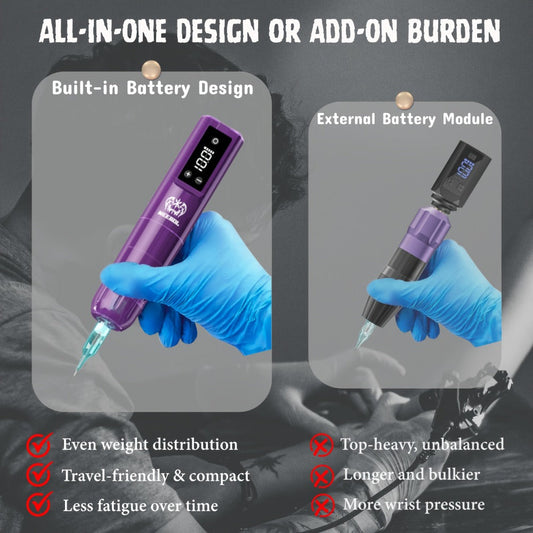 Wireless Rotary Tattoo Machine Neebol Cordless Pen — 6-8 Hour Battery Life, Portable Lightweight Design, Cartridge Compatible, for Professional Artists & Beginners, Black Pink Purple