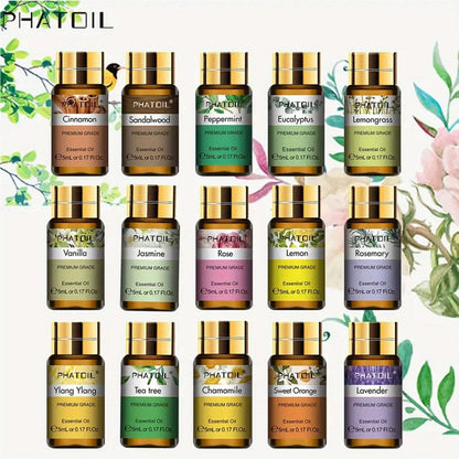 15-Bottle Essential Oil Gift Set with 5ml Assorted Scents in Black Presentation Box for Diffuser Use