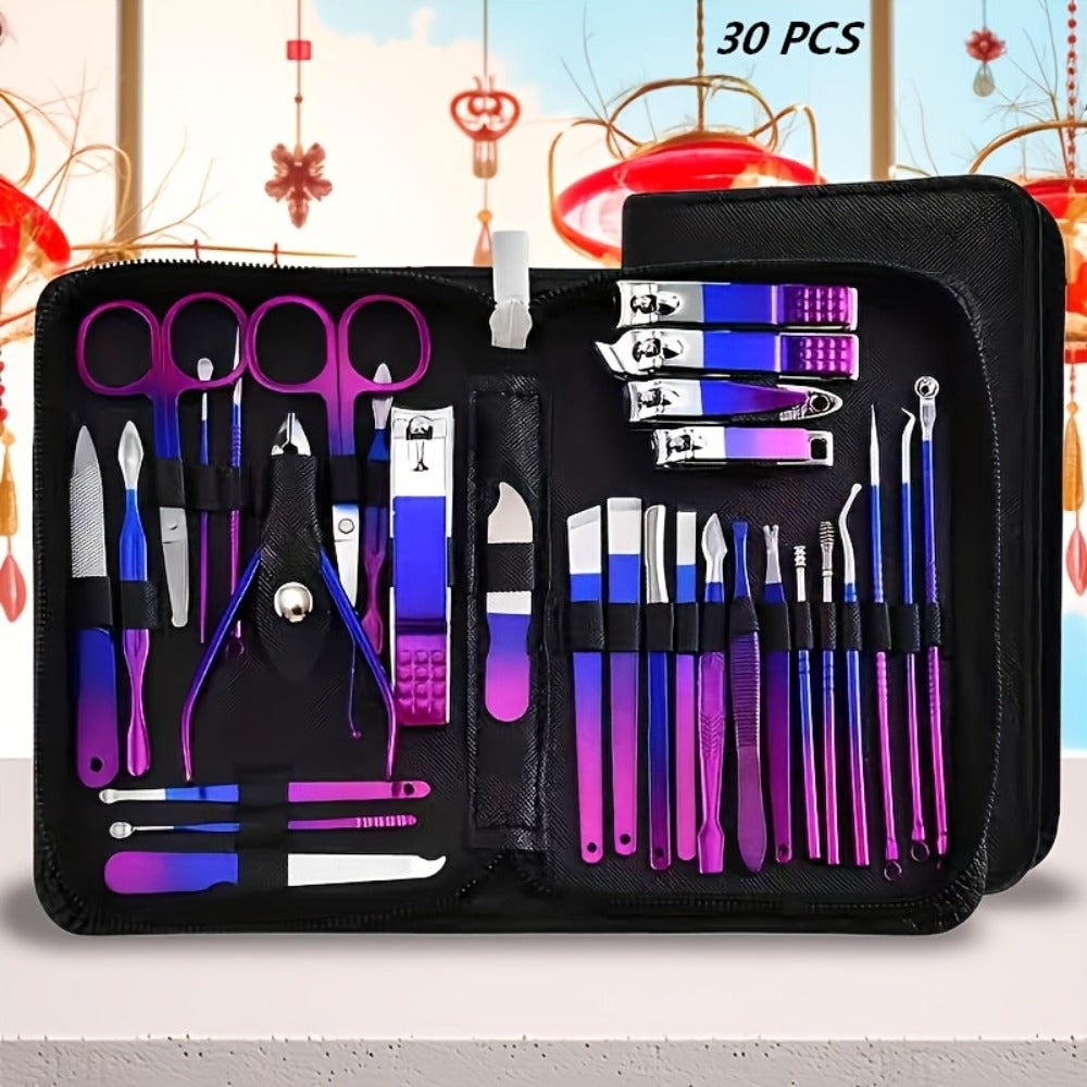 Portable Manicure and Pedicure Tool Set in 9-, 18-, 30- or 60-Piece Case Configurations for Nail Care