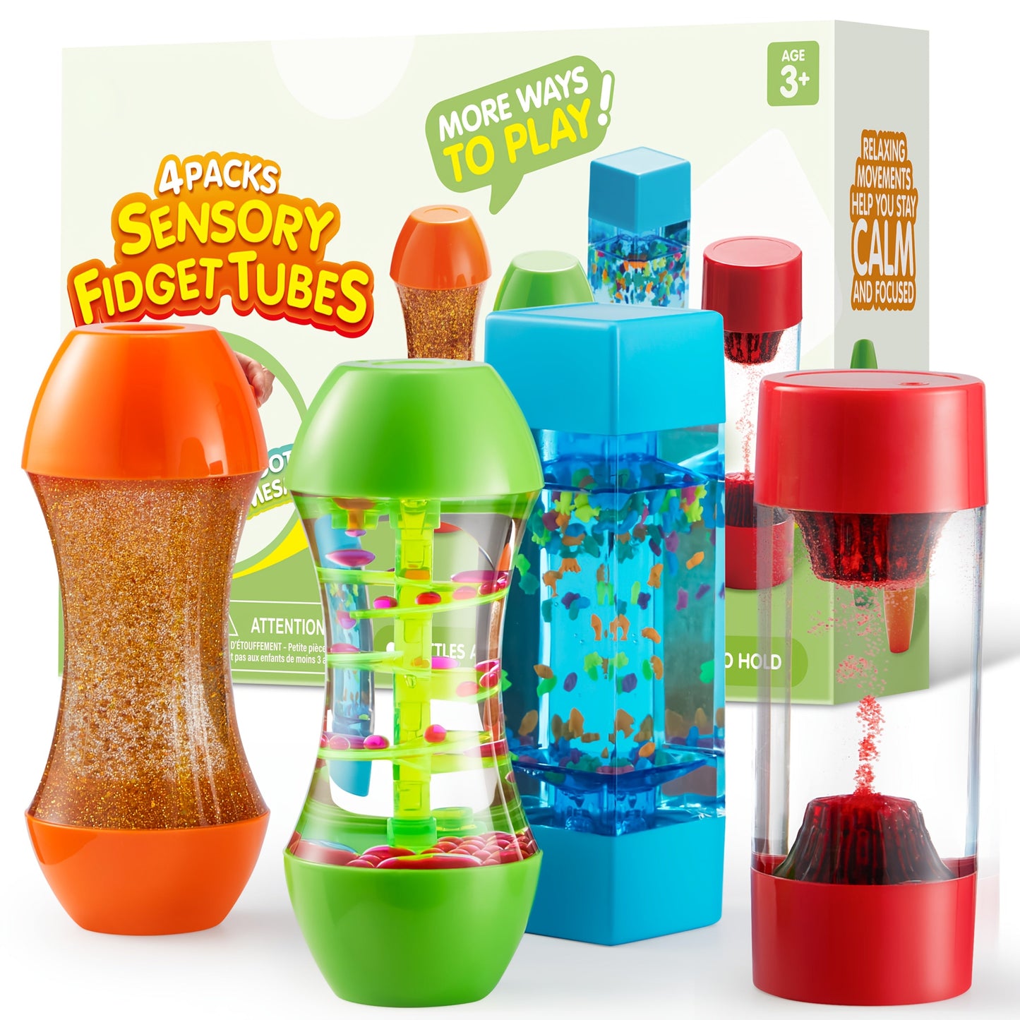 Four-Piece Visual Flow Tube Set with Glitter, Fish, Flake and Volcano Motion Designs in Four Shapes