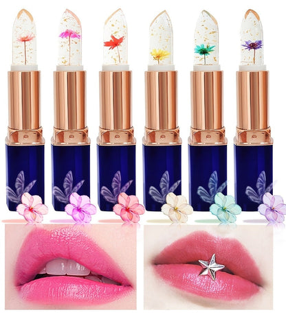 Flower Shaped pH Lip Balm Set 6pcs Individually Wrapped — Color Changing Transparent to Pink Tint, 6 Flavors Deep Moisturizing, Cute Floral Design Beauty Gift for Women Girls & Teens