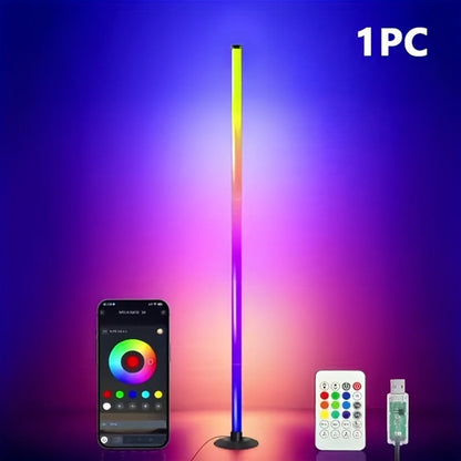 Slim RGB+IC Corner Floor Lamp with Segmented Light Bar, App and Remote Controls, Music Sync and One- or Two-Lamp Options