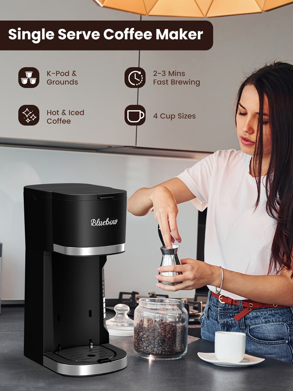 Black Single-Serve Coffee Brewer with CM6080 or CM6070 Model Options and Removable Cup Platform