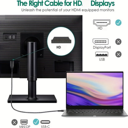 USB-C to HDMI 2.1 Cable 8K@60Hz 4K@144Hz, Aluminum Braided Thunderbolt 4/3 Compatible, 48Gbps HDCP 2.3 HDR