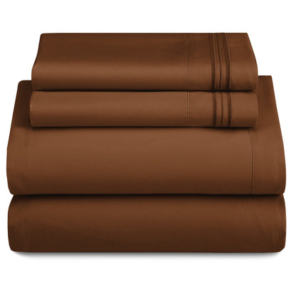 Bed Sheet Set 1800-Series Microfiber with Six Fitted-Sheet Sizes and Twenty Solid Color Choices