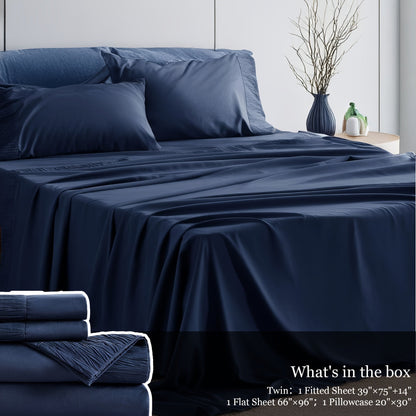 Sheet Set, Four-Piece Solid-Color Bedding with Deep-Pocket Fitted Sheet, Flat Sheet and Two Pillowcases