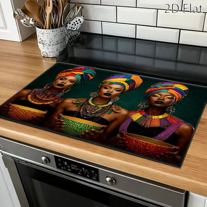 Colorful Portrait Pattern Stove Protector Mat, 28.35 x 20.47 Inches with Rectangular Format