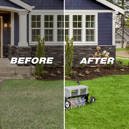 Rolling Lawn Aerator Push Spike 16.5" Heavy Duty with 5-Star Steel Tines, Weight Tray & Steel Handle for Deep Soil Aeration, Lawn Garden Yard Grass Care