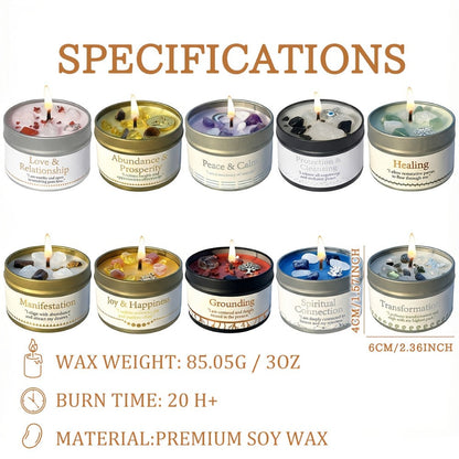 Crystal-Style Tin Candle with Eleven Intention Labels and One- or Two-Piece Checkout Options