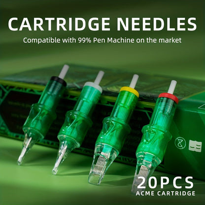 Disposable Tattoo Needles 20pcs Mixed Set RL RS M1 C-M — Multi-Gauge High Transparency Cartridge, Lasting Sharpness, Ample Ink Capacity, for Professional Artists & Beginners