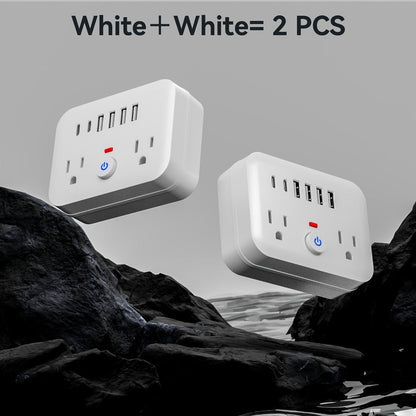 Surge Protector Power Strip 8-in-1 Mini Wall Adapter with 2 AC Outlets, 4 USB-A, 2 USB-C and One or Two-Pack Options
