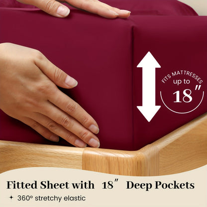 California King Sheet Set 6-Piece Breathable Cooling Bed Sheets Ultra-Soft Hotel Luxury Microfiber 18 Inch Deep Pocket Wrinkle Fade Resistant Flat Sheet Fitted Sheet 4 Pillowcases Multiple Colors