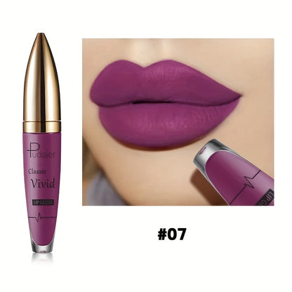 Matte Liquid Lip Color in Seven Numbered Shades with 8.5cm Clear Tube and Pointed Gold Cap