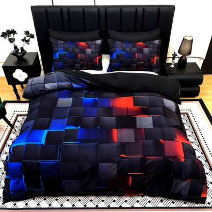 Three-Piece Plaid Duvet Cover Set with Two Pillowcases in Five Colors and Four Bed Sizes for Home and Everyday Use