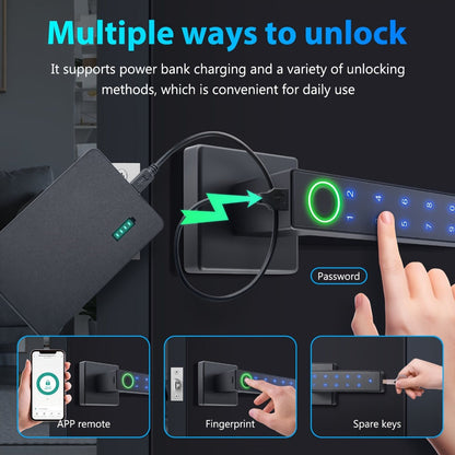 5-in-1 Smart Door Lock Handle with Fingerprint, App, Passcode, IC Card & Key - Anti-Peep, Left & Right Hand Compatible, Keyless Entry for Home, Office & Apartment, 2 IC Cards & 2 Keys Included