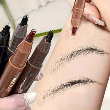 Four-Pack Multi-Fork Tip Eyebrow Pens in Four Color Labels with Capped Bodies and Approx. 11.3 cm Length