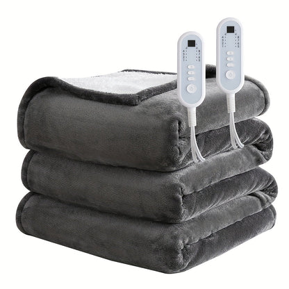 Electric Blanket with Temperature Control and Timer – Extra Large Flannel Heated Blanket, 8 Levels 10-Hour Auto-Off, Machine Washable, PTC+NTC Overheat Protection, Throw Twin Full Queen King