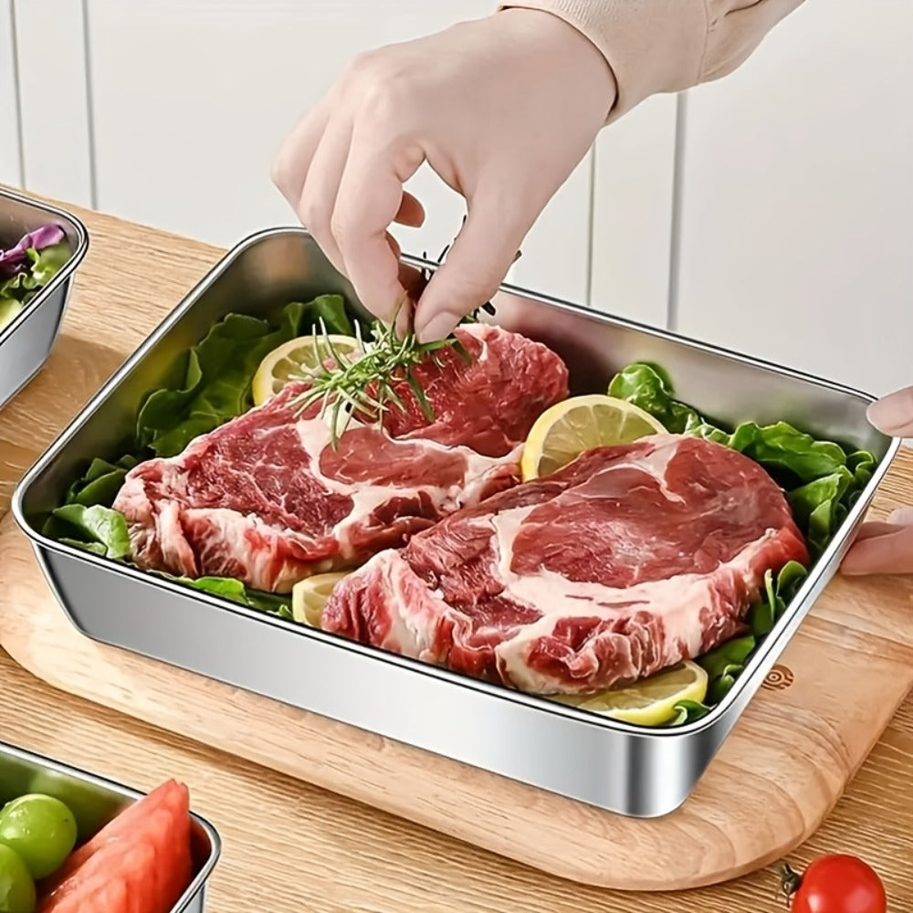 Food Storage Containers Five-Piece Stainless Steel Tray Set with Included Lids for Meal Prep and Refrigerator Use