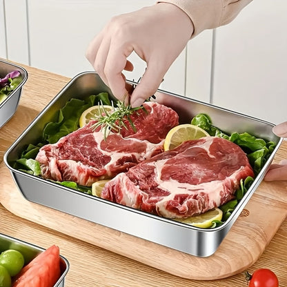 Food Storage Containers Five-Piece Stainless Steel Tray Set with Included Lids for Meal Prep and Refrigerator Use