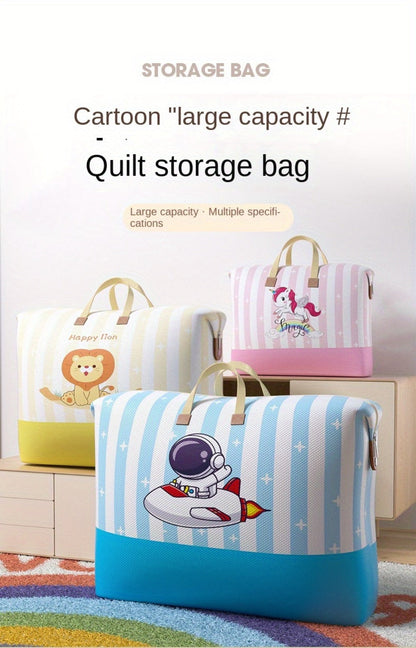Large Zippered Bedding Storage Bag with Airplane Bear Print, Carry Handles and Exact One-Piece Size Option