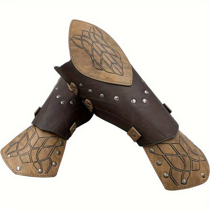 Costume Accessories 2-Piece Embossed Faux Leather Arm Guards with Buckle Straps in Black for Themed Events