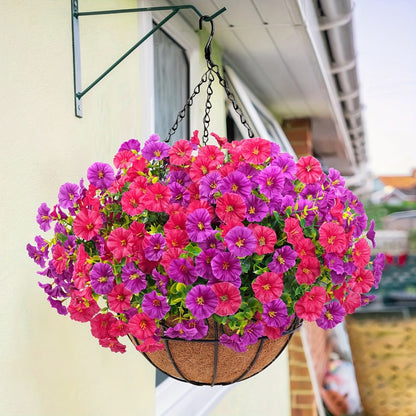 Artificial Flowers Hanging Petunia Arrangement with Included Planter Container and Six Color Options