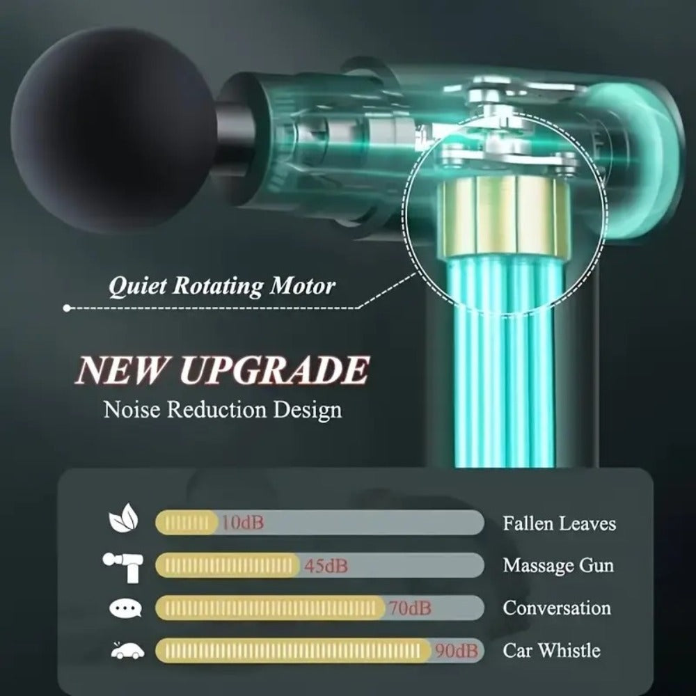Compact Massage Gun with Digital Control Display, Multiple Pictured Heads and Four Color Options