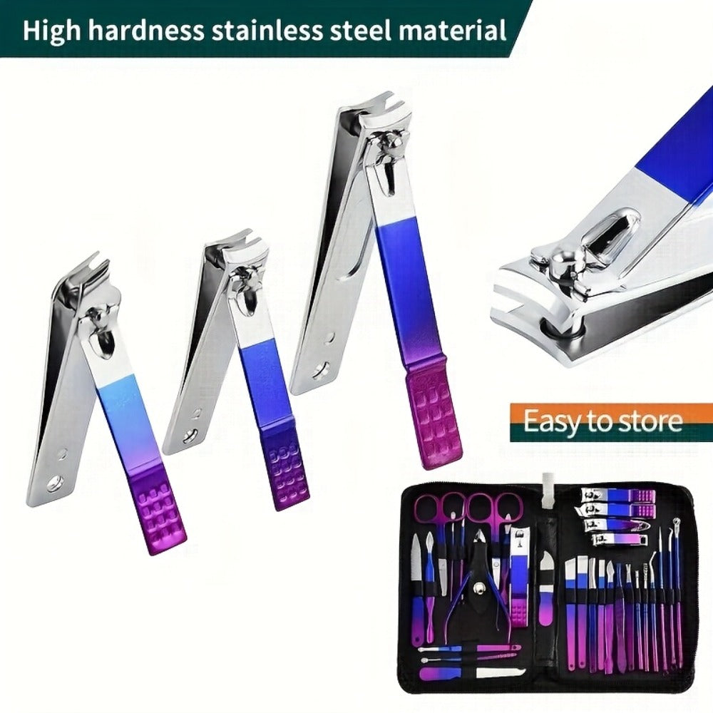 Portable Manicure and Pedicure Tool Set in 9-, 18-, 30- or 60-Piece Case Configurations for Nail Care