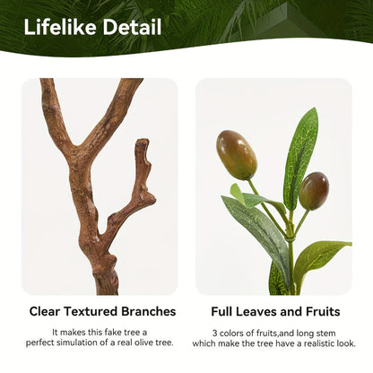 Artificial Olive Tree Large Faux Indoor Tree with Pot – Realistic 5FT 6FT 7FT Multi-Trunk Fake Olive Tree with Leaves & Fruits for Living Room Home Office Entryway Decor