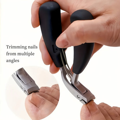 Angled-Jaw Nail Clipper Set, Five-Piece Black-Handle Kit with 25-Degree Tool, Lifter and File
