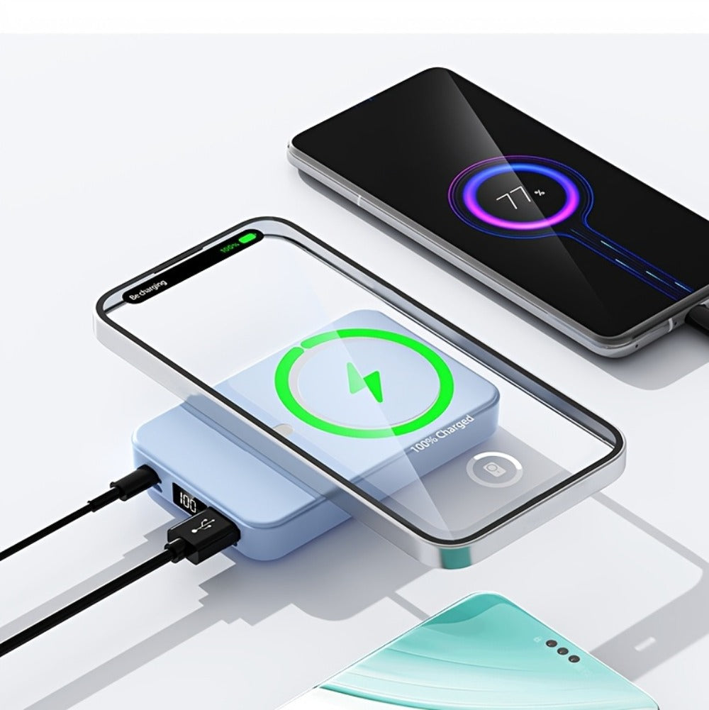 10000mAh Magnetic Power Bank with Folding Kickstand, Percentage Display and Multiple Charging Ports