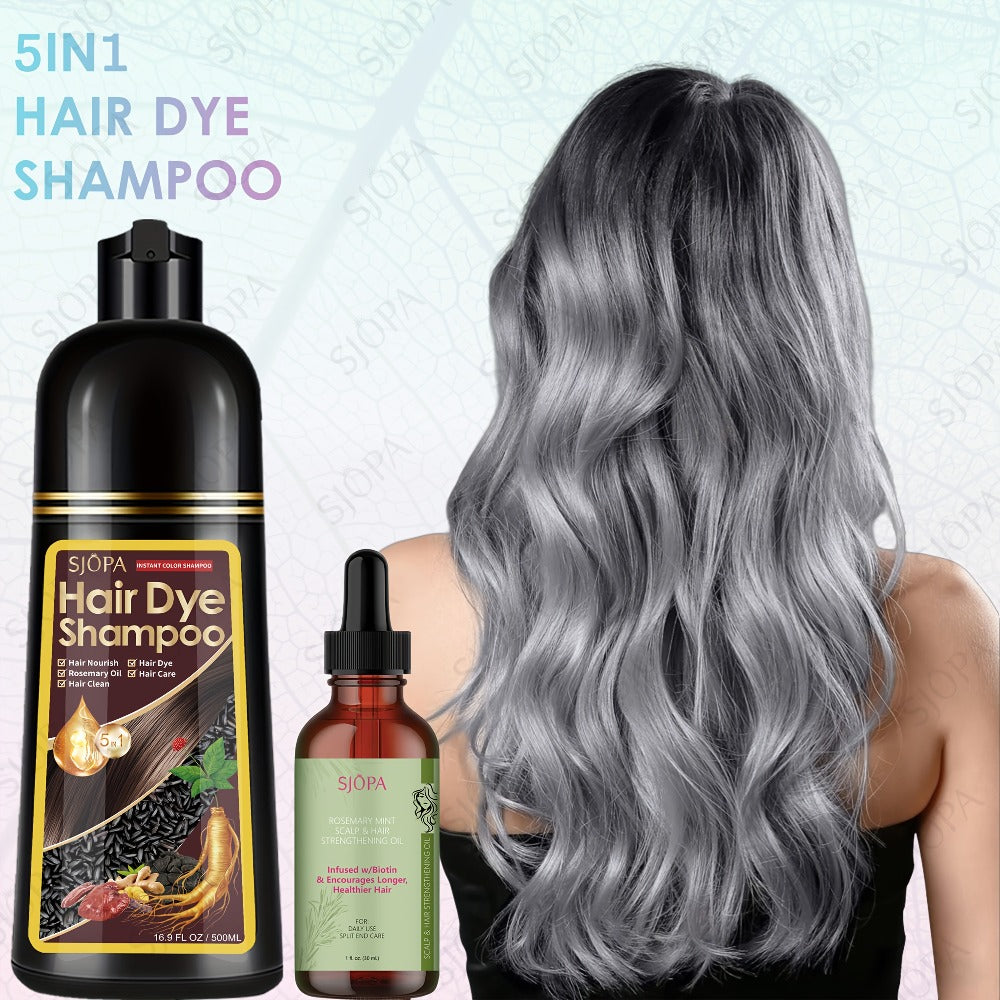 Hair Dye Coloring Shampoo 5-in-1 Upgraded with Hibiscus Oil, Squalane & Glycerin - Quick Color & Nourishing, Gentle Skin-Safe Formula, 12 Shades for Women & Men, Extra Large 500ml / 16.91oz