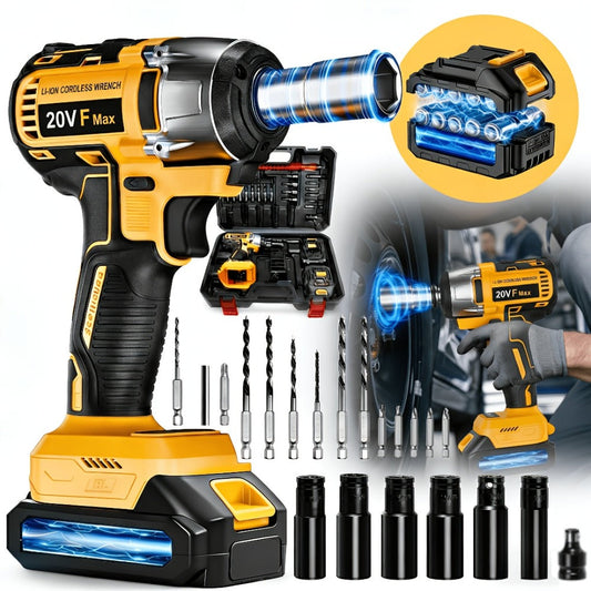 Cordless Impact Wrench 1/2 Inch Brushless – 450N.m 259Ft-lbs High Torque Impact Gun, 3300RPM Variable Speed, 12 Sockets, Fast Charger & Dual Battery Options for Auto Repair & Home Use