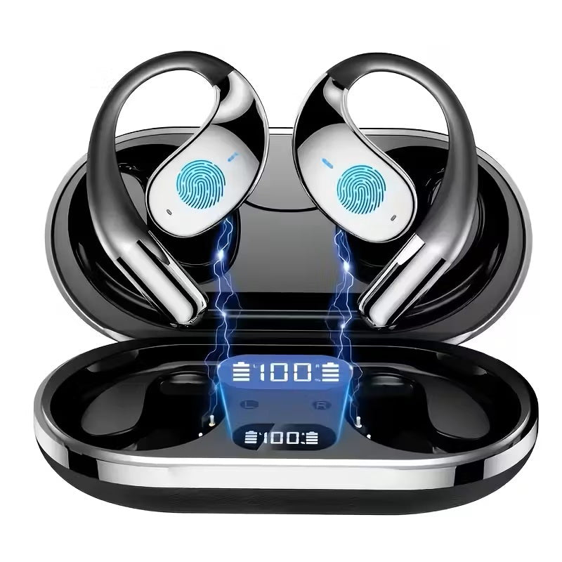 Bone Conduction Headphones Bluetooth 5.4 Open Ear Sport Earbuds 80H Battery LED Display Stereo Bass Noise Canceling Mic Type-C Charging Gift for Dad Men Women Running Cycling