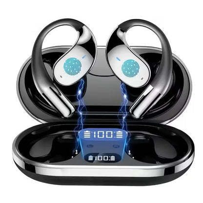 Bone Conduction Headphones Bluetooth 5.4 Open Ear Sport Earbuds 80H Battery LED Display Stereo Bass Noise Canceling Mic Type-C Charging Gift for Dad Men Women Running Cycling