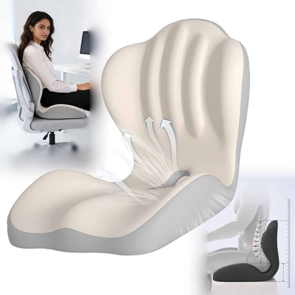 Contoured Seat Cushion with Hip and Lumbar Support Shape in Six Gray, Pink, Black, White or Green Styles