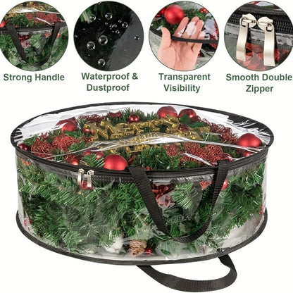 Transparent Wreath Storage Bag Sets in 24- or 30-Inch Sizes with Two- or Four-Piece Options and Handles