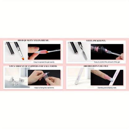Poly Gel Nail Extension Form Kit - 192pcs Dual Forms, 96pcs Reusable Pads, 8 Shapes Acrylic Mold, Brush Pen