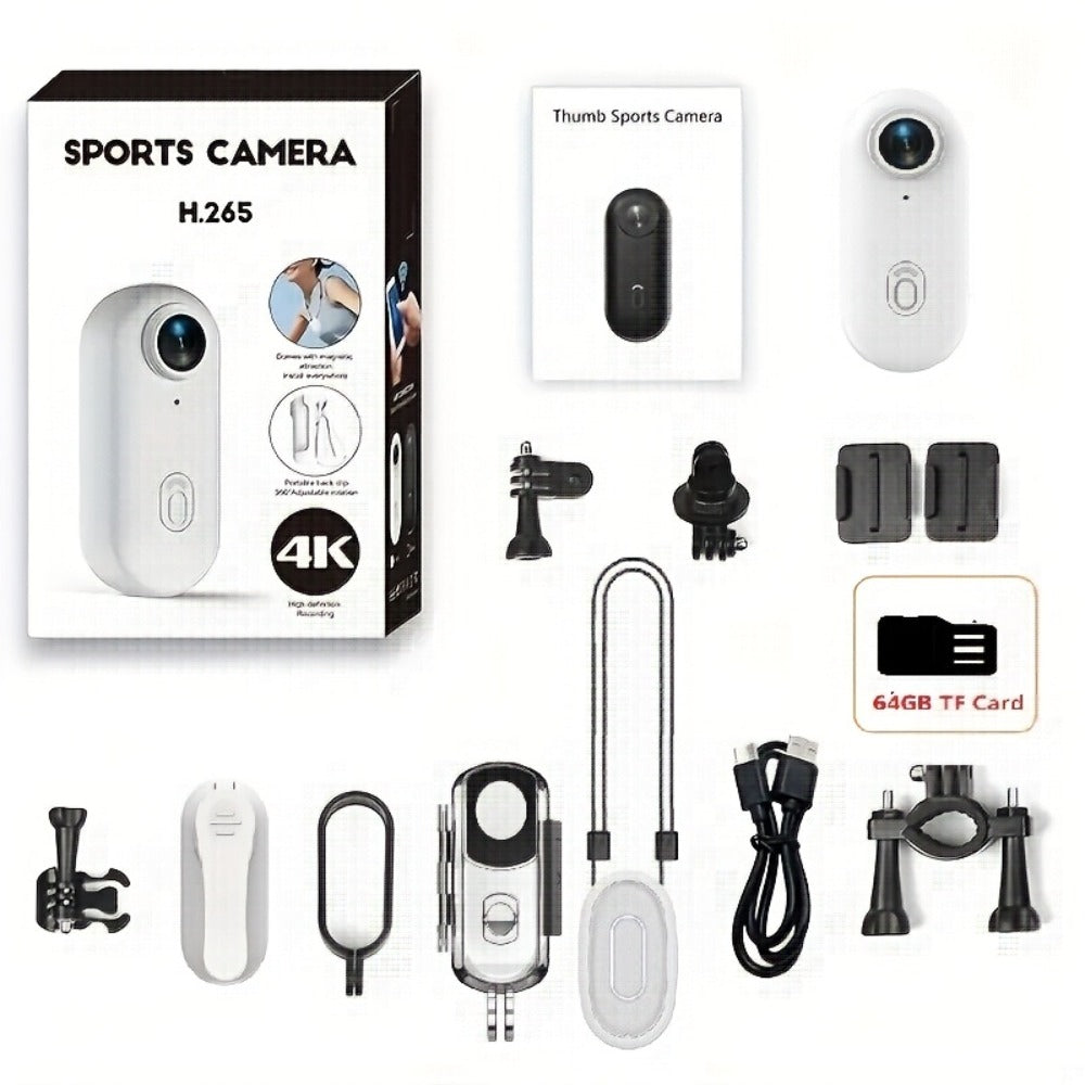 H265-Labeled Thumb Action Camera with 1080P or 4K Options, Magnetic Mount and Three Accessory Bundles