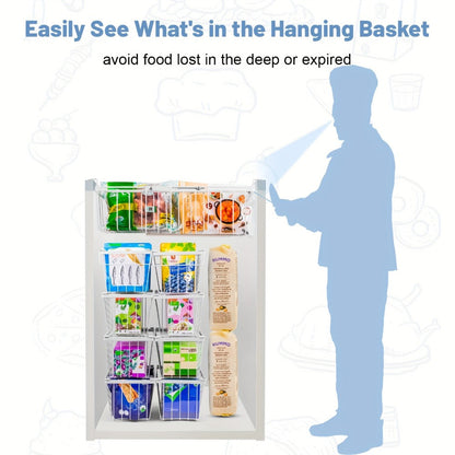 Expandable Wire Freezer Organizer Basket Set with Hanging Handles and 15.6- to 24.3-Inch Width Options
