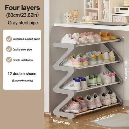 Four-Tier Z-Frame Shoe Rack with Metal Tubes in Graphite Black, Dawn Pink, Gray or Breeze Blue