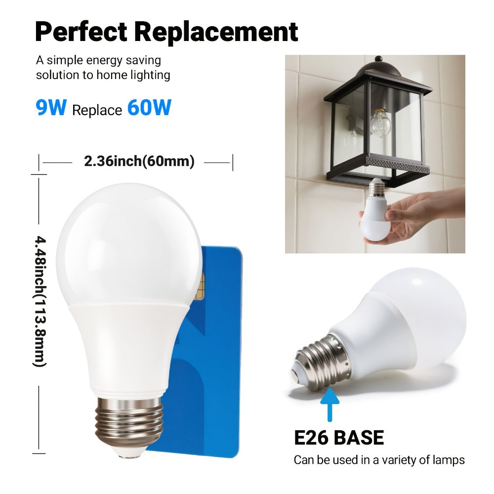 Dusk-to-Dawn A19 LED Sensor Bulbs, 9 W, 800 Lumens and 5000 K Daylight with E26 Base in 4 or 12 Packs