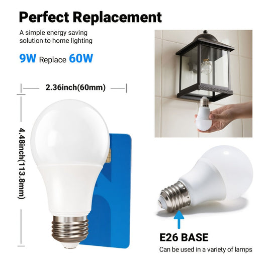 Outdoor Light Bulbs Dusk to Dawn, A19 E26 LED Sensor Bulb 9W 60W Equivalent 800LM 5000K Daylight White, Auto On Off Photocell Smart Sensor, for Porch Garage Yard Entryway Indoor Outdoor Lighting