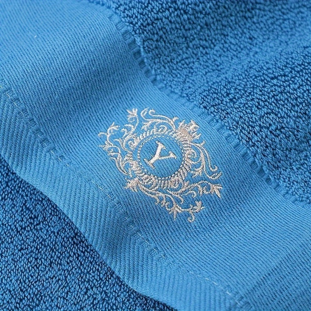 Three-Piece Towel Set with Two Hand Towels and One Bath Towel in Four Embroidered Color Options