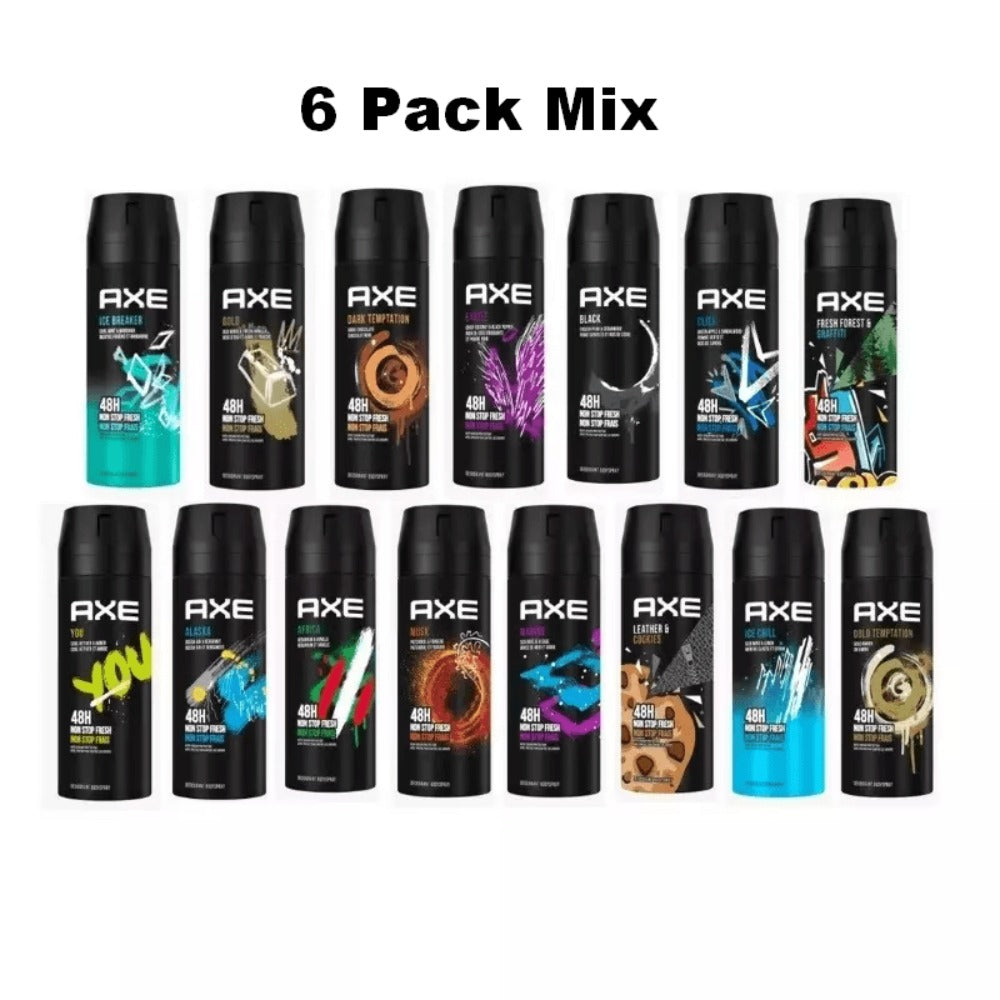AXE Assorted Body Spray Six-Pack with 150ml Black Aerosol Cans and Mixed Scent Variety Pack