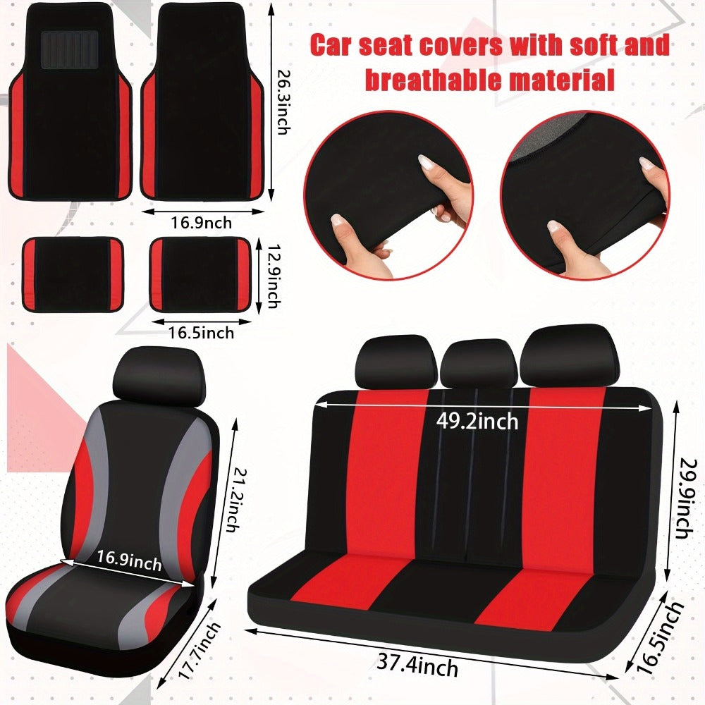 Car Seat Covers Full Set for Women Fluffy Steering Wheel Cover Seat Belt Pads Floor Mats AC Vent Strips Universal Fit Front Rear Seat Protector Interior Accessories Set Pink Purple Red Blue