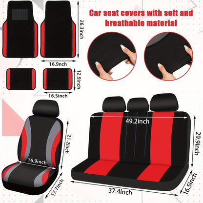 Car Seat Covers Full Set for Women Fluffy Steering Wheel Cover Seat Belt Pads Floor Mats AC Vent Strips Universal Fit Front Rear Seat Protector Interior Accessories Set Pink Purple Red Blue