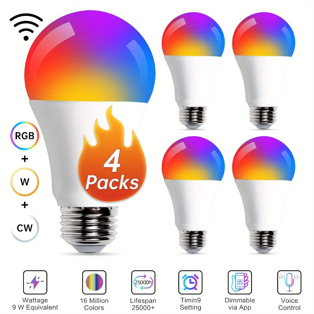 A19 E26 Wi-Fi Smart Light Bulbs with RGB and Tunable White Modes in Six-, Eight- or Ten-Bulb Packs