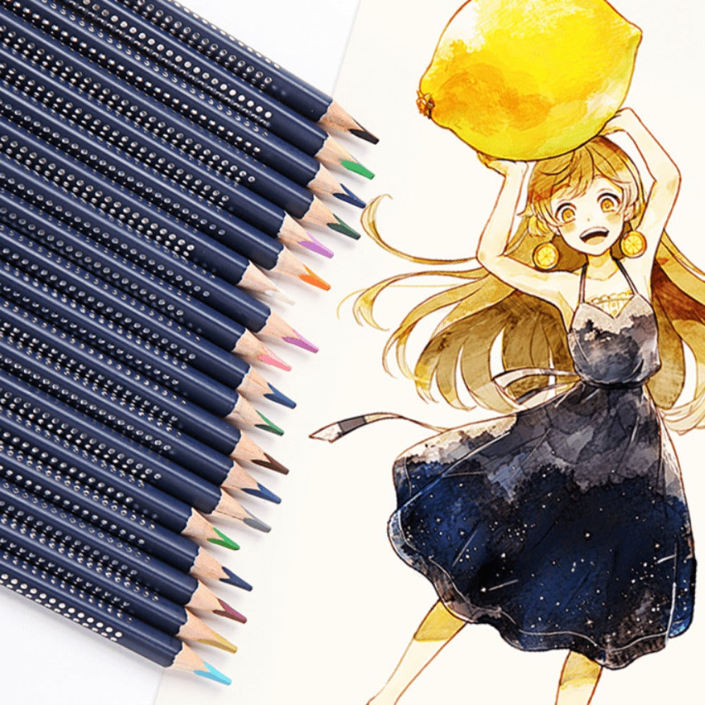Water Soluble Colored Pencils 12 Colors Set – Triangular Barrel Watercolor Pencils for Kids Adults Artists Sketching Blending Drawing School Supplies Gift