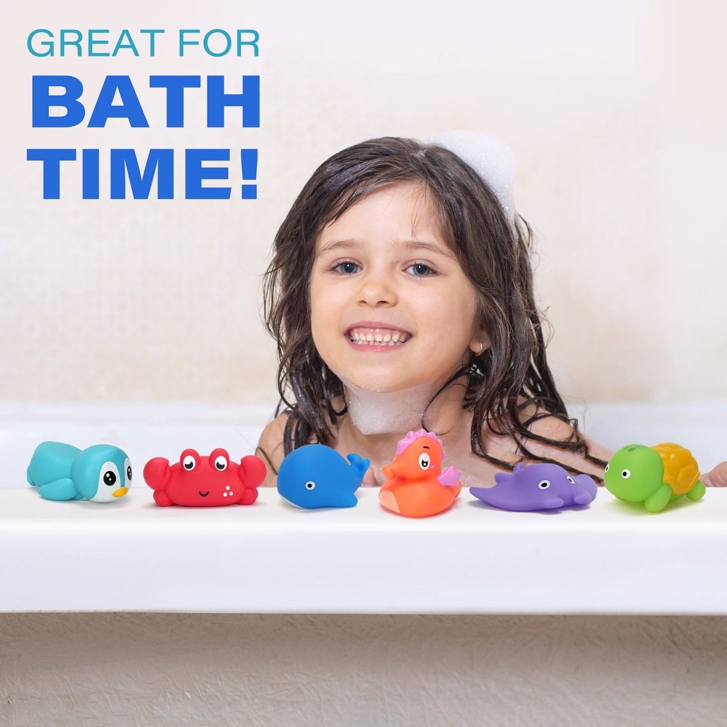 Six-Piece No-Hole Color-Changing Sea Animal Bath Toy Set with Six Shapes for Supervised Water Play